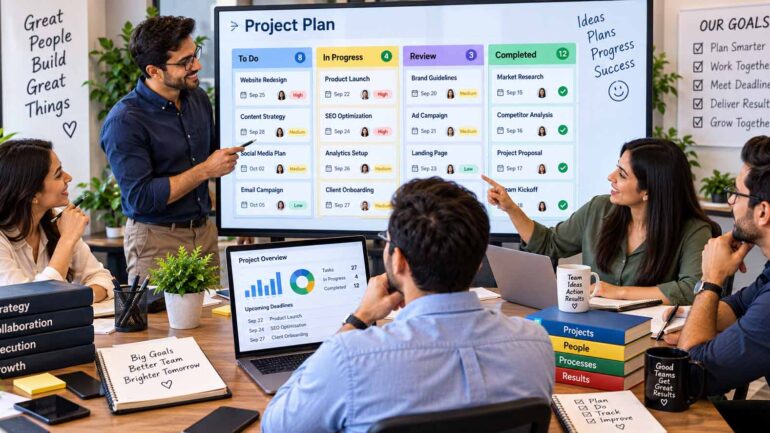 Project management for small teams with organized tasks, deadlines, and responsibilities